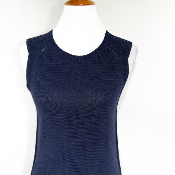 SOLD-Athleta Navy Blue Sleeveless Crochet Knit Long Tunic Top - Picture 3 of 12